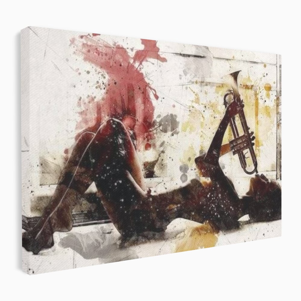 Tablou canvas cu tablou canvas cu silueta si trompeta, fara rama, pe sasiu de lemn